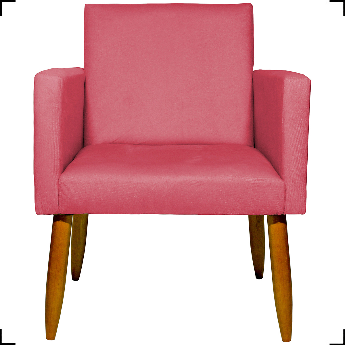 Kit 6 Poltronas Decorativas Para Sala, Recepção Nina + 3 Puff Redondo Suede Rosê Pé Castanho - Clique E Decore