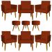 Kit 6 Poltronas Decorativas Para Sala, Recepção Nina + 3 Puff Redondo Suede Terracota Pé Castanho - Clique E Decore