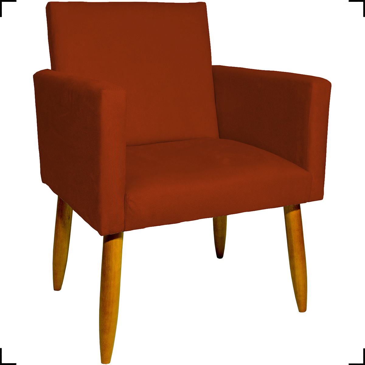 Kit 6 Poltronas Decorativas Para Sala, Recepção Nina + 3 Puff Redondo Suede Terracota Pé Castanho - Clique E Decore