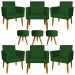 Kit 6 Poltronas Decorativas Para Sala, Recepção Nina + 3 Puff Redondo Suede Verde Pé Castanho - Clique E Decore