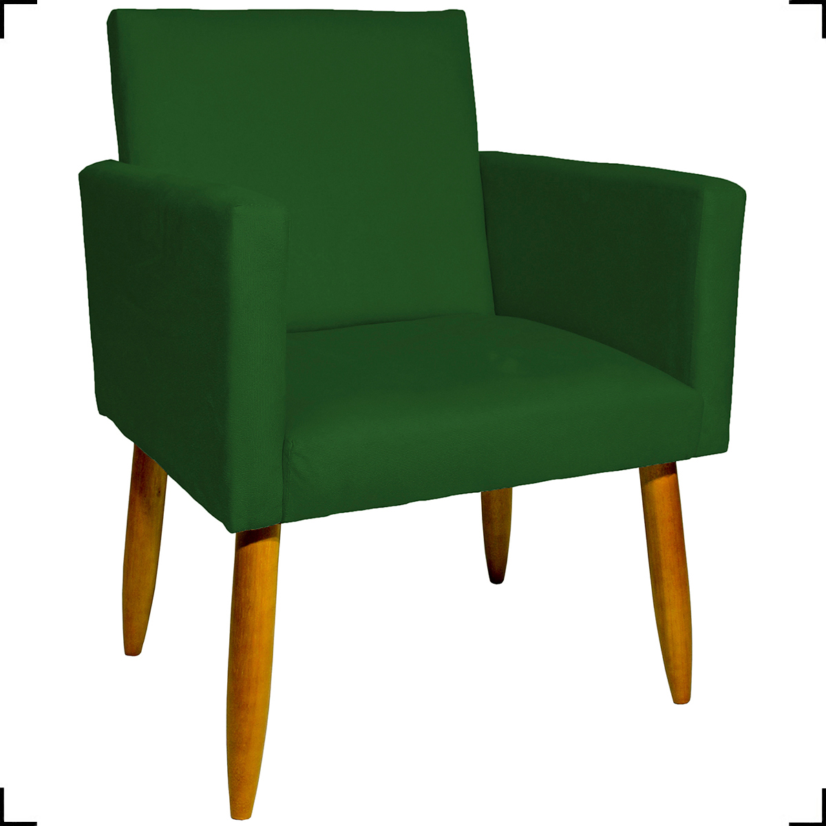 Kit 6 Poltronas Decorativas Para Sala, Recepção Nina + 3 Puff Redondo Suede Verde Pé Castanho - Clique E Decore