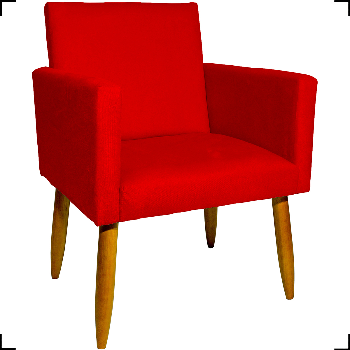 Kit 6 Poltronas Decorativas Para Sala, Recepção Nina + 3 Puff Redondo Suede Vermelho Pé Castanho - Clique E Decore