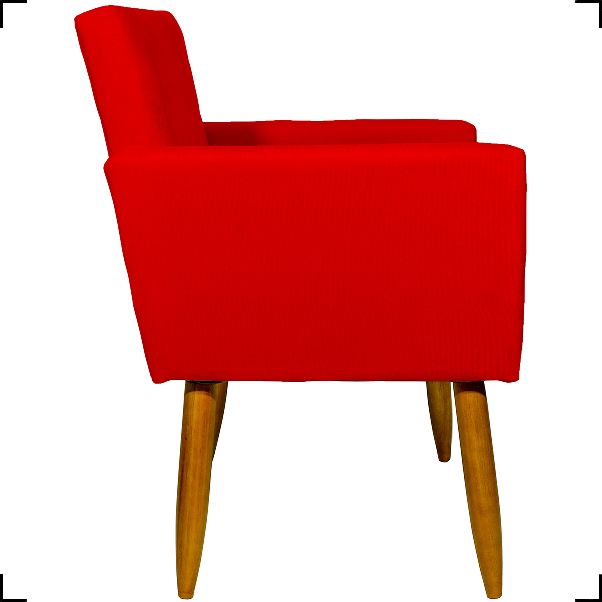 Kit 6 Poltronas Decorativas Para Sala, Recepção Nina + 3 Puff Redondo Suede Vermelho Pé Castanho - Clique E Decore