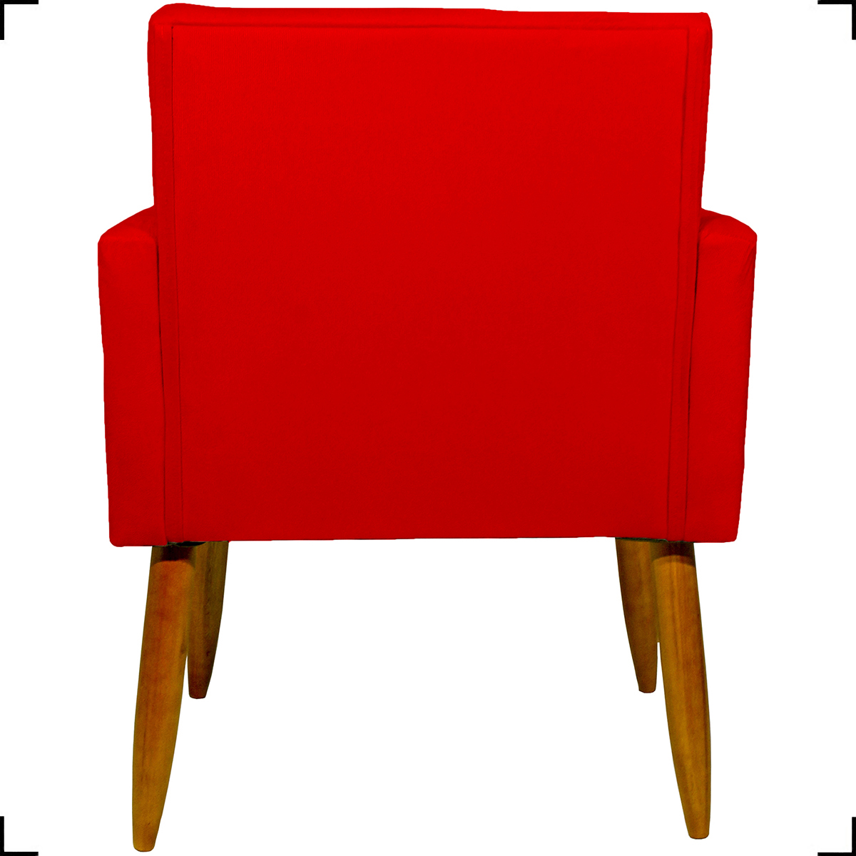 Kit 6 Poltronas Decorativas Para Sala, Recepção Nina + 3 Puff Redondo Suede Vermelho Pé Castanho - Clique E Decore