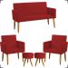 Kit Namoradeira + 2 Poltronas Decorativas Para Sala Nina + 2 Puff Redondos Suede Bordô Pé Castanho