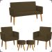 Kit Namoradeira + 2 Poltronas Decorativas Para Sala Nina + 2 Puff Redondos Suede Marrom Pé Castanho