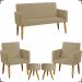 Kit Namoradeira + 2 Poltronas Decorativas Para Sala Nina + 2 Puff Redondos Suede Nude Pé Castanho