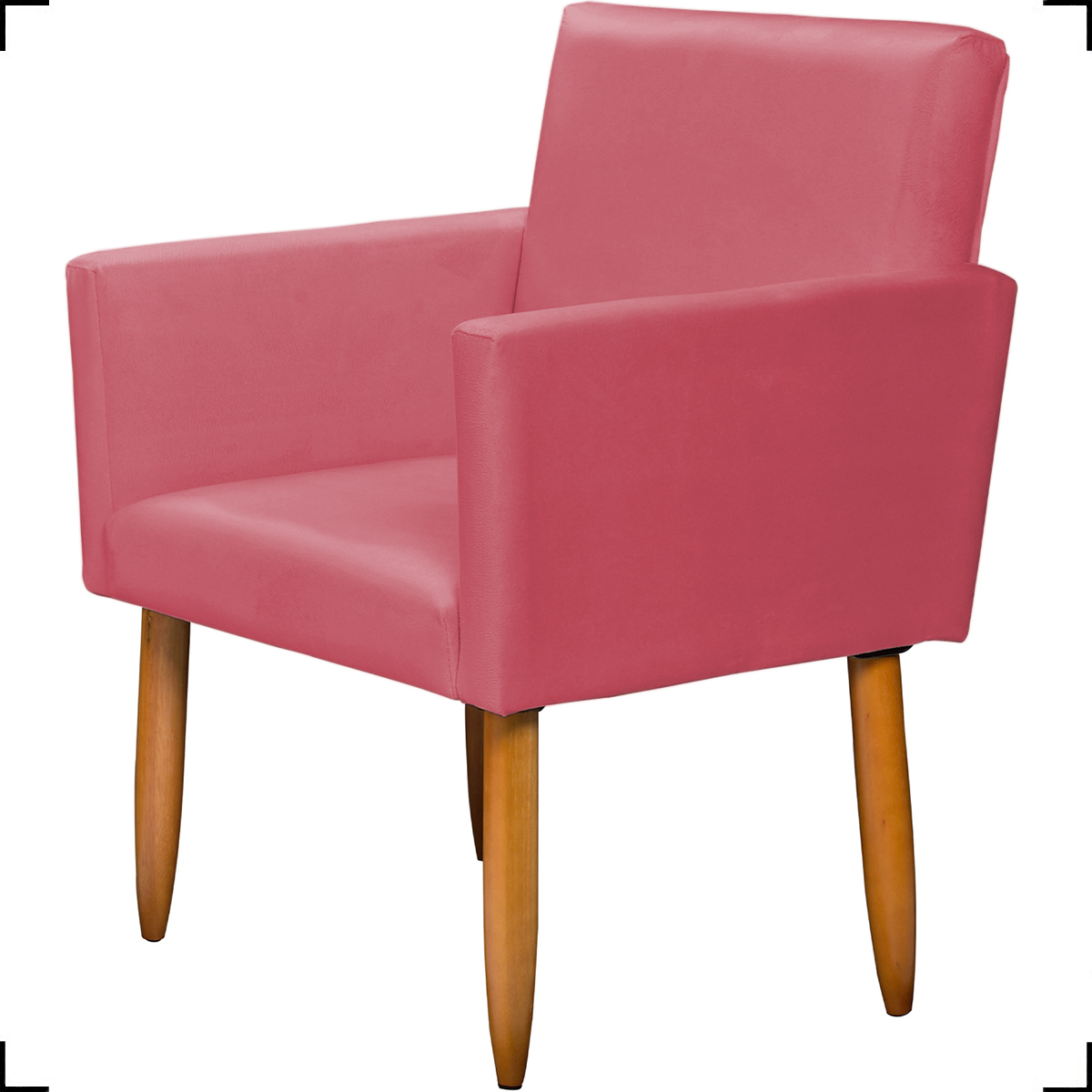 Kit Namoradeira + 2 Poltronas Decorativas Para Sala Nina + 2 Puff Redondos Suede Rosê Pé Castanho