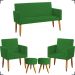 Kit Namoradeira + 2 Poltronas Decorativas Para Sala Nina + 2 Puff Redondos Suede Verde Pé Castanho