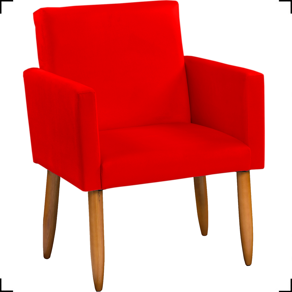 Kit Namoradeira + 2 Poltronas Decorativas Para Sala Nina + 2 Puff Redondos Suede Vermelho Pé Castanho