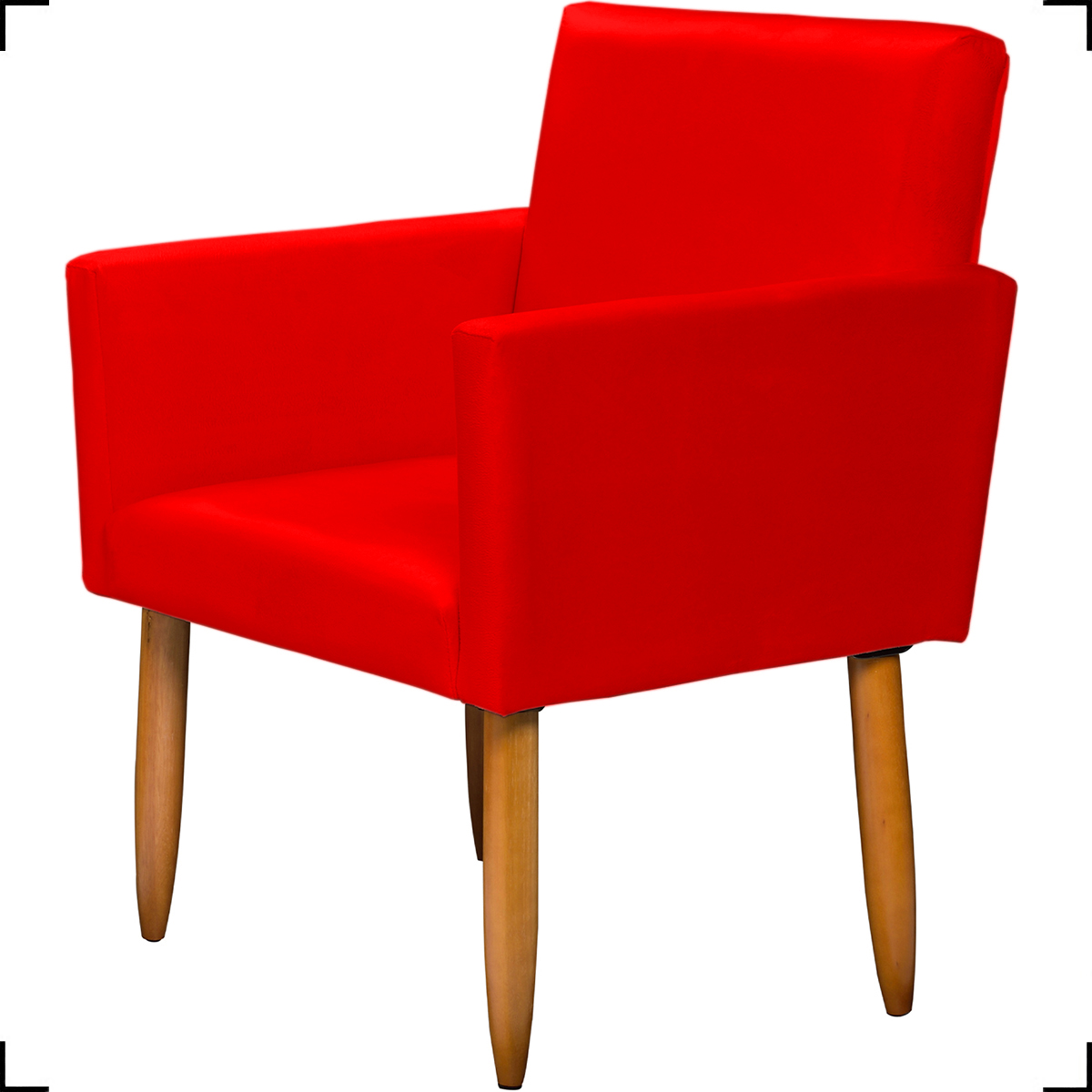 Kit Namoradeira + 2 Poltronas Decorativas Para Sala Nina + 2 Puff Redondos Suede Vermelho Pé Castanho