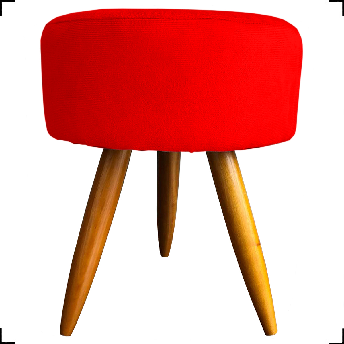 Kit Namoradeira + 2 Poltronas Decorativas Para Sala Nina + 2 Puff Redondos Suede Vermelho Pé Castanho