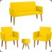 Kit Namoradeira + 2 Poltronas Decorativas Para Sala Nina + Puff Redondo Suede Amarelo Pé Castanho