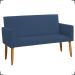 Kit Namoradeira + 2 Poltronas Decorativas Para Sala Nina + Puff Redondo Suede Azul Marinho Pé Castanho