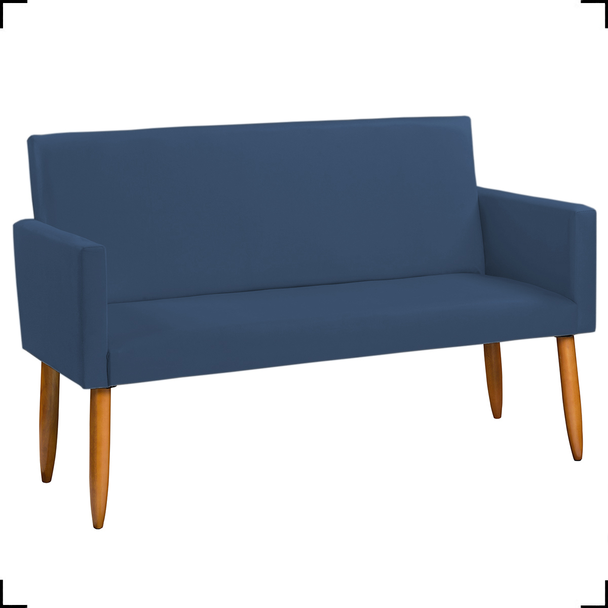 Kit Namoradeira + 2 Poltronas Decorativas Para Sala Nina + Puff Redondo Suede Azul Marinho Pé Castanho