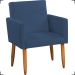 Kit Namoradeira + 2 Poltronas Decorativas Para Sala Nina + Puff Redondo Suede Azul Marinho Pé Castanho