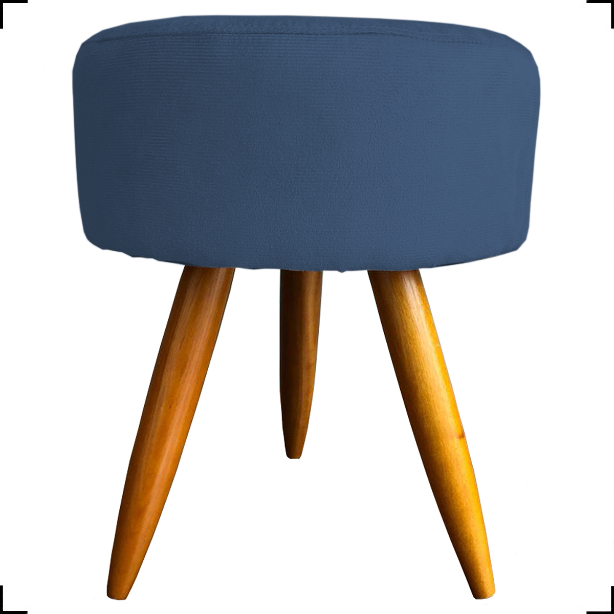 Kit Namoradeira + 2 Poltronas Decorativas Para Sala Nina + Puff Redondo Suede Azul Marinho Pé Castanho