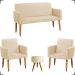 Kit Namoradeira + 2 Poltronas Decorativas Para Sala Nina + Puff Redondo Suede Bege Pé Castanho