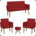 Kit Namoradeira + 2 Poltronas Decorativas Para Sala Nina + Puff Redondo Suede Bordô Pé Castanho