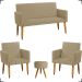 Kit Namoradeira + 2 Poltronas Decorativas Para Sala Nina + Puff Redondo Suede Nude Pé Castanho
