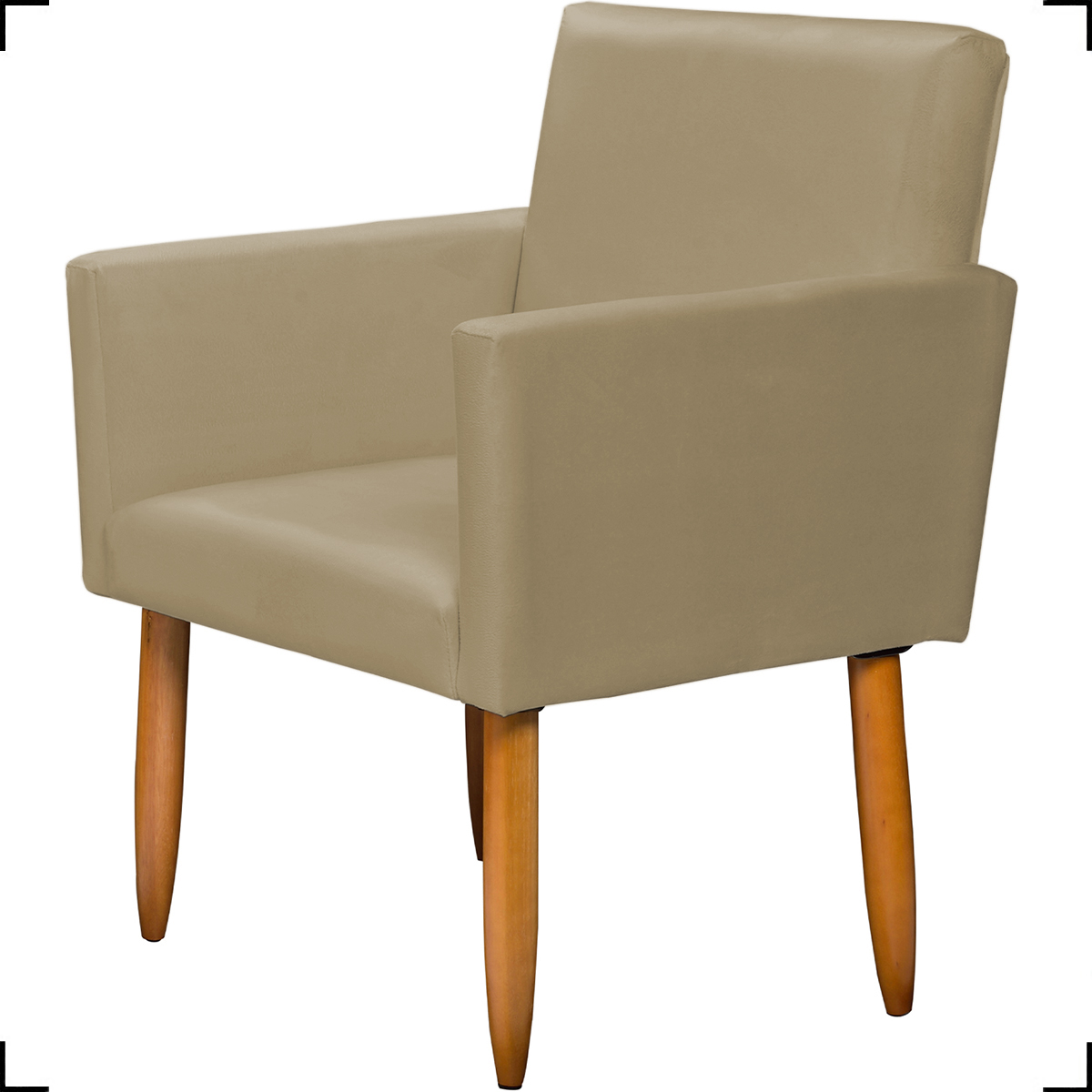 Kit Namoradeira + 2 Poltronas Decorativas Para Sala Nina + Puff Redondo Suede Nude Pé Castanho