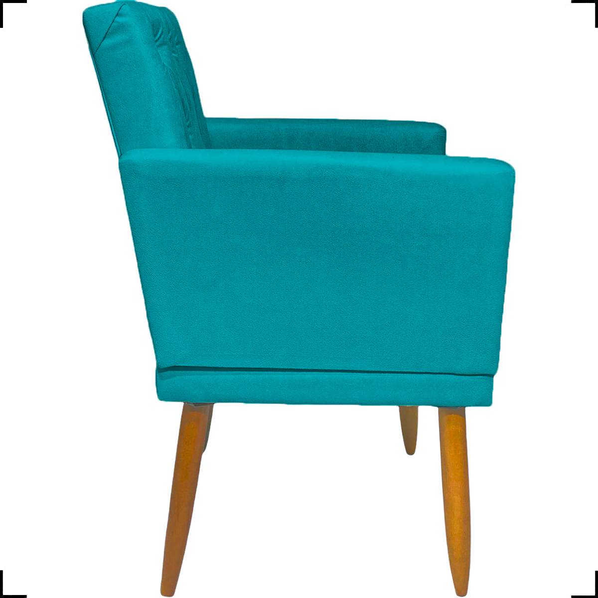 Kit Namoradeira + 2 Poltronas Decorativas Para Sala Nina Base Capitonê Suede Azul Turquesa Pé Castanho - Clique E Decore