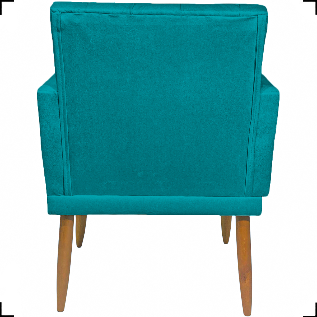 Kit Namoradeira + 2 Poltronas Decorativas Para Sala Nina Base Capitonê Suede Azul Turquesa Pé Castanho - Clique E Decore
