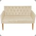 Kit Namoradeira + 2 Poltronas Decorativas Para Sala Nina Com Base E Capitonê Suede Bege Pé Castanho