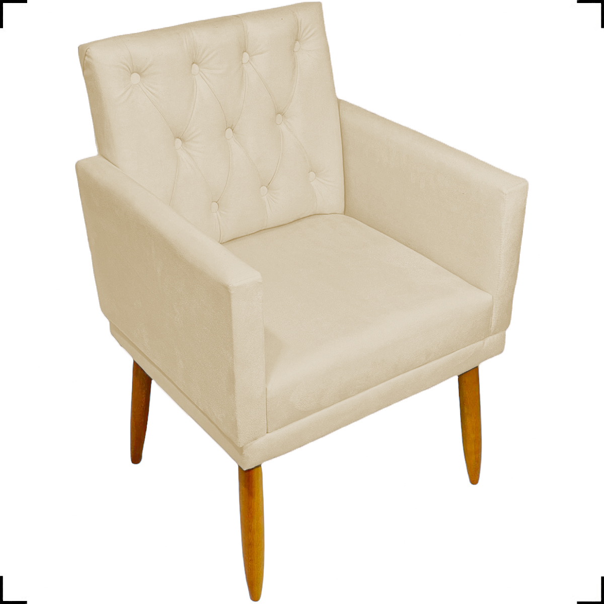Kit Namoradeira + 2 Poltronas Decorativas Para Sala Nina Com Base E Capitonê Suede Bege Pé Castanho