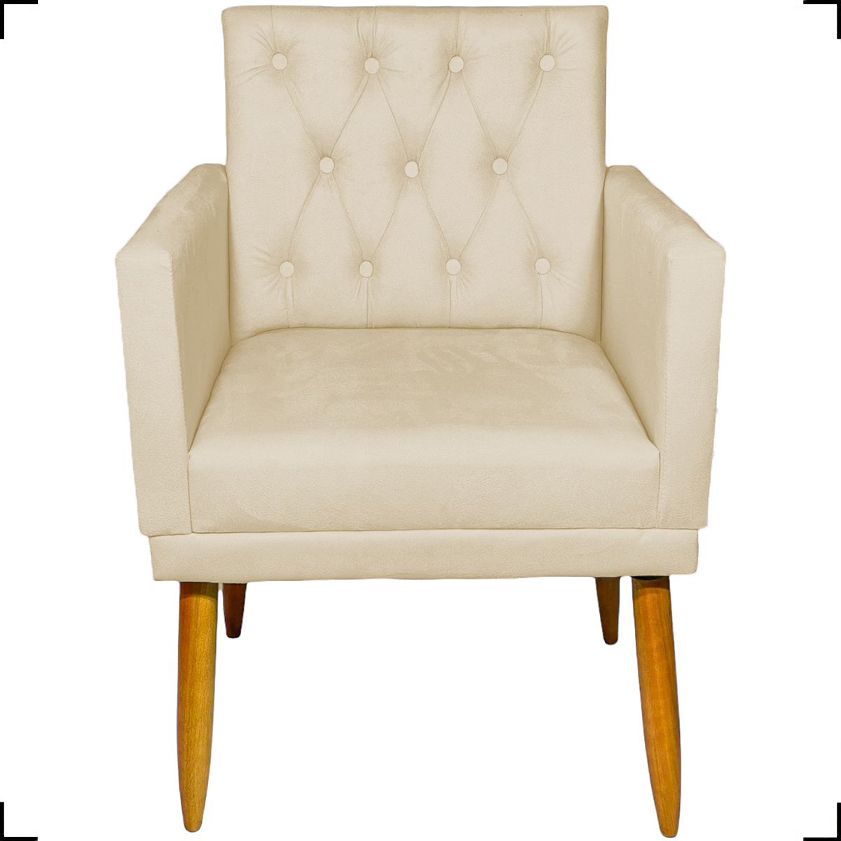 Kit Namoradeira + 2 Poltronas Decorativas Para Sala Nina Com Base E Capitonê Suede Bege Pé Castanho
