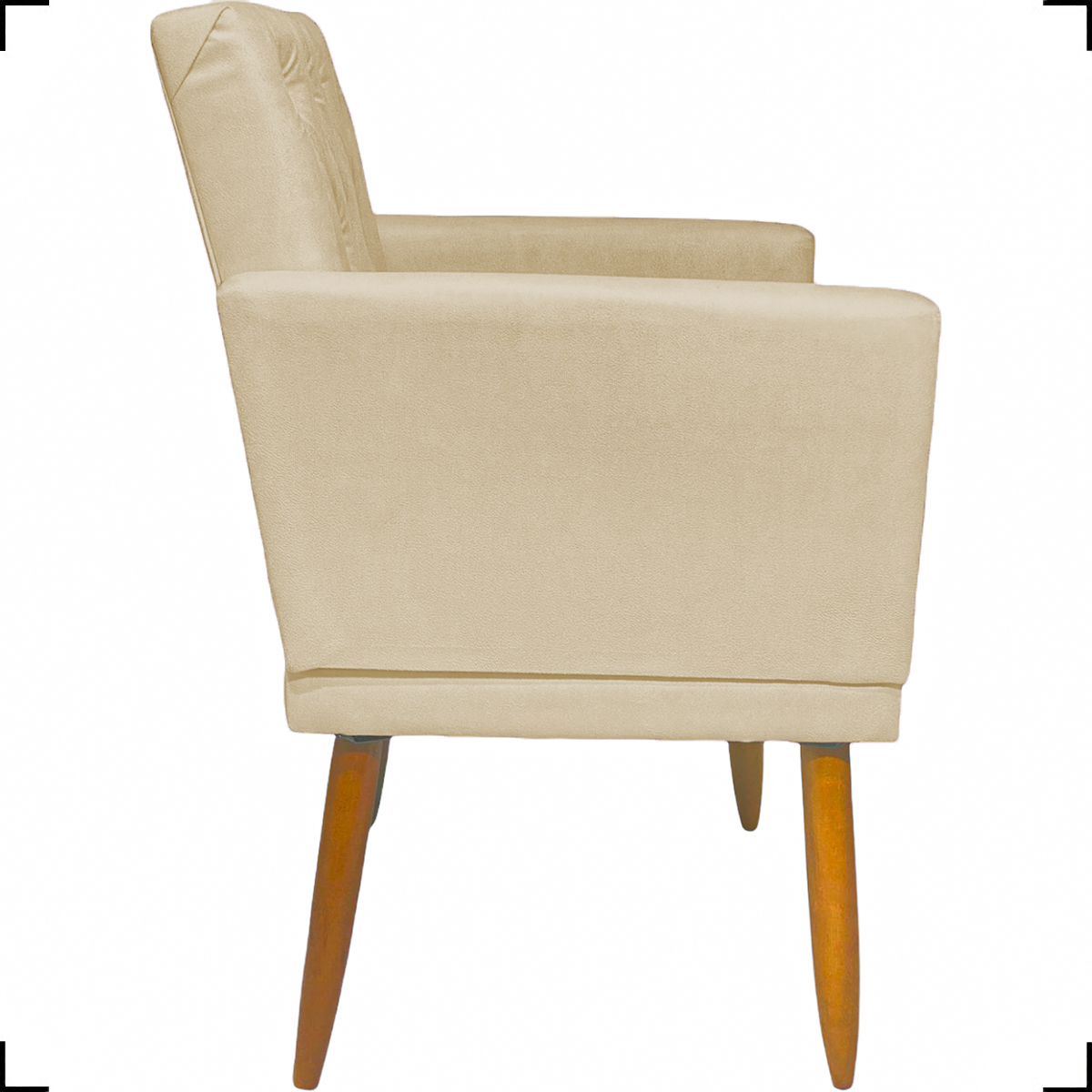 Kit Namoradeira + 2 Poltronas Decorativas Para Sala Nina Com Base E Capitonê Suede Bege Pé Castanho