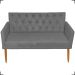 Kit Namoradeira + 2 Poltronas Decorativas Para Sala Nina Com Base E Capitonê Suede Cinza Pé Castanho