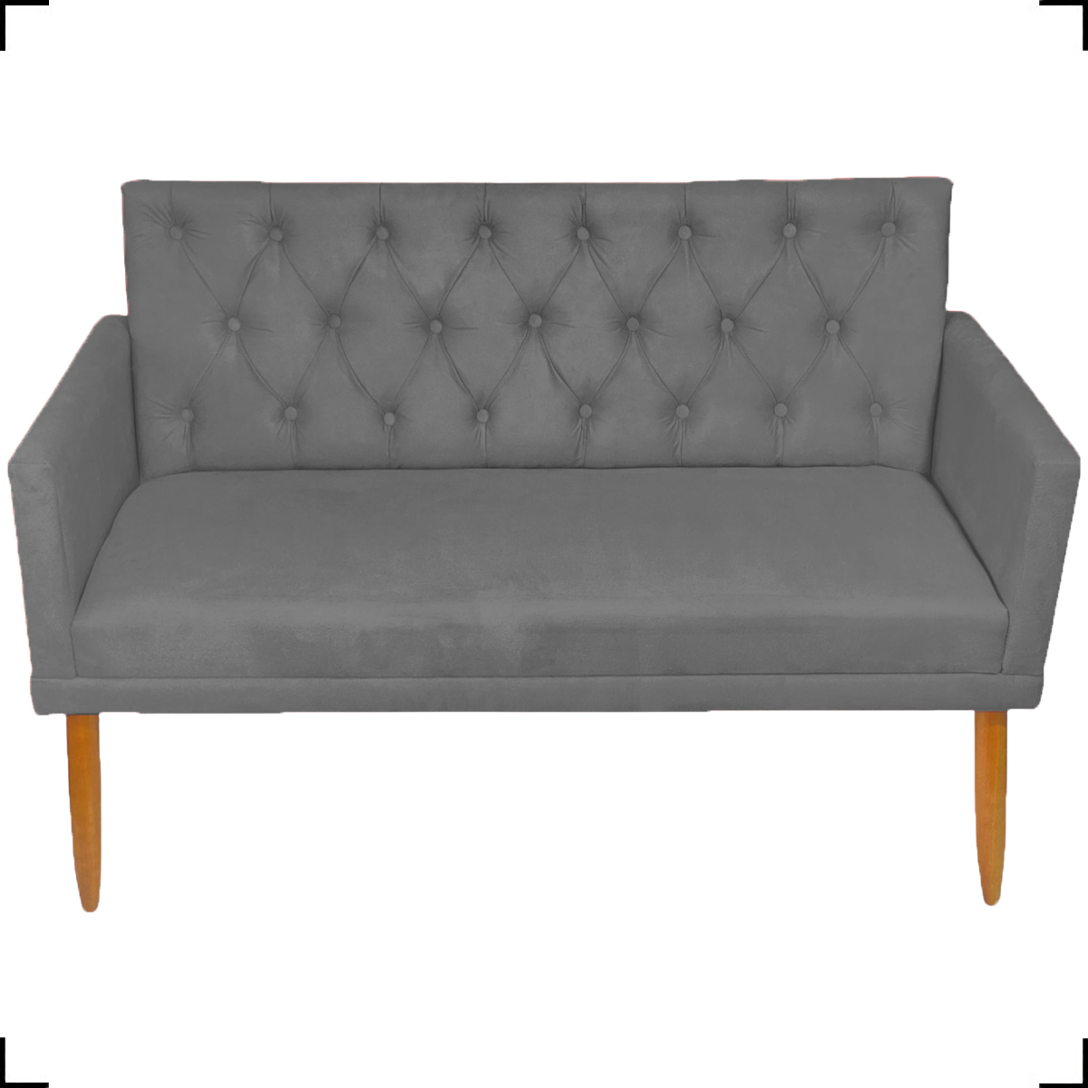 Kit Namoradeira + 2 Poltronas Decorativas Para Sala Nina Com Base E Capitonê Suede Cinza Pé Castanho