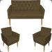 Kit Namoradeira + 2 Poltronas Decorativas Para Sala Nina Com Base E Capitonê Suede Marrom Pé Castanho