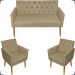 Kit Namoradeira + 2 Poltronas Decorativas Para Sala Nina Com Base E Capitonê Suede Nude Pé Castanho