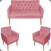 Kit Namoradeira + 2 Poltronas Decorativas Para Sala Nina Com Base E Capitonê Suede Rose Pé Castanho - Clique E Decore