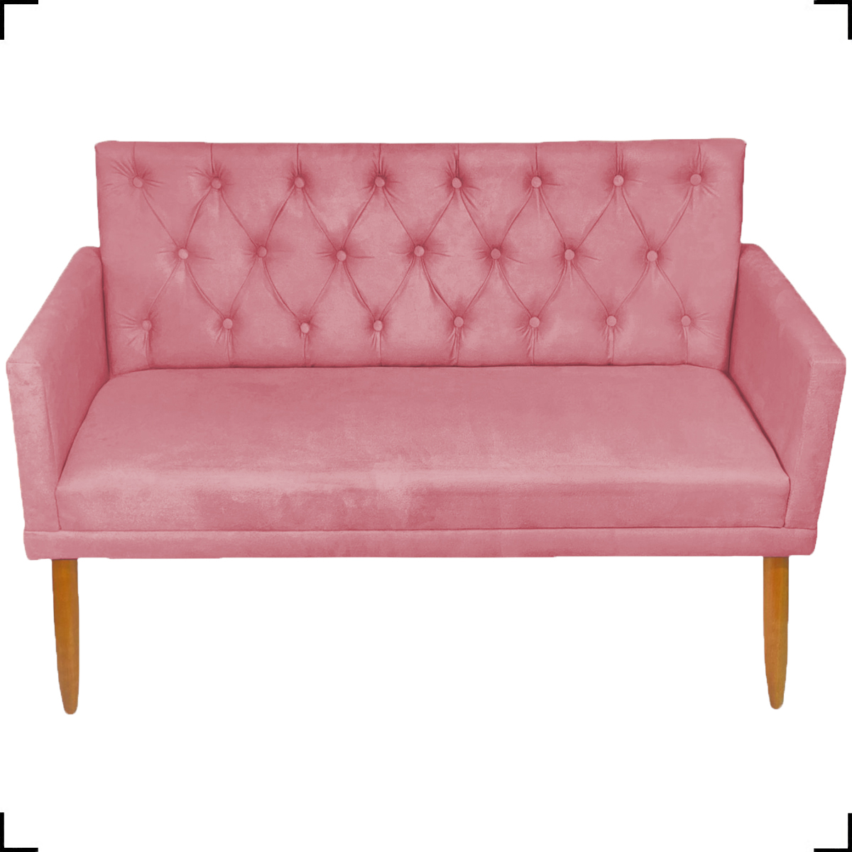 Kit Namoradeira + 2 Poltronas Decorativas Para Sala Nina Com Base E Capitonê Suede Rose Pé Castanho - Clique E Decore