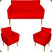 Kit Namoradeira + 2 Poltronas Decorativas Para Sala Nina Com Base E Capitonê Suede Vermelho Pé Castanho