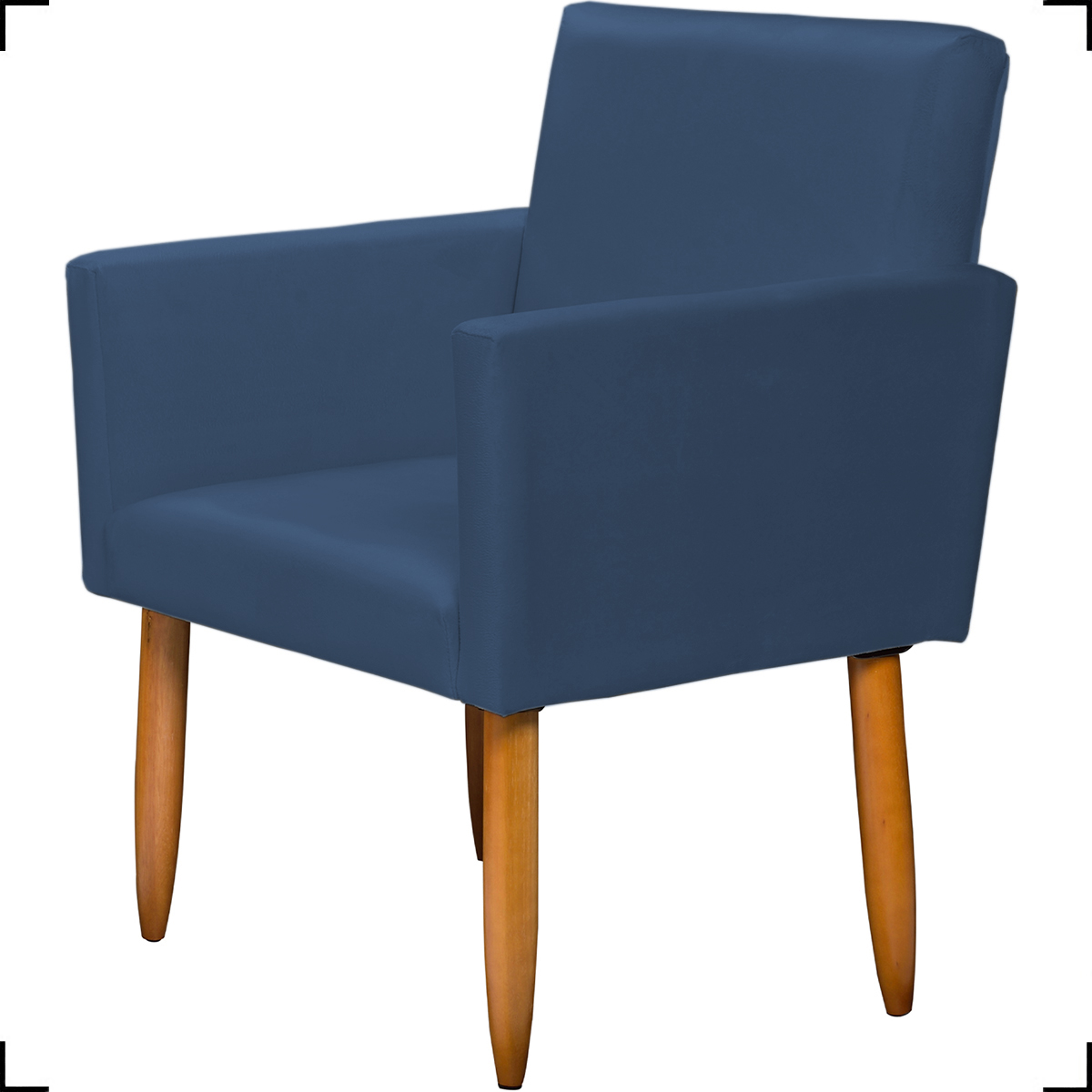 Kit Namoradeira + 2 Poltronas Decorativas Para Sala Nina Suede Azul Marinho Pé Castanho - Clique E Decore