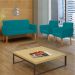 Kit Namoradeira + 2 Poltronas Decorativas Para Sala Nina Suede Azul Turquesa Pé Castanho - Clique E Decore