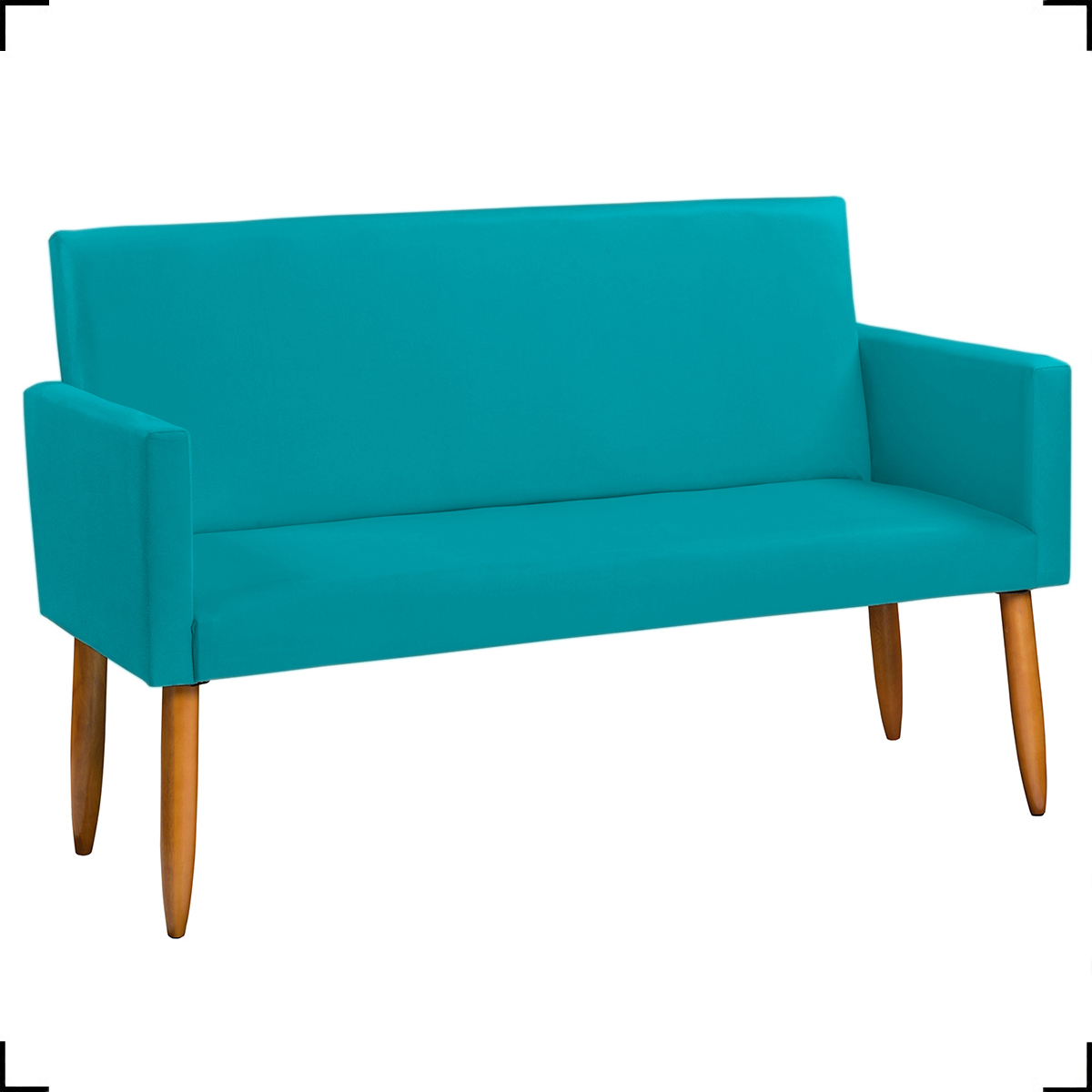 Kit Namoradeira + 2 Poltronas Decorativas Para Sala Nina Suede Azul Turquesa Pé Castanho - Clique E Decore