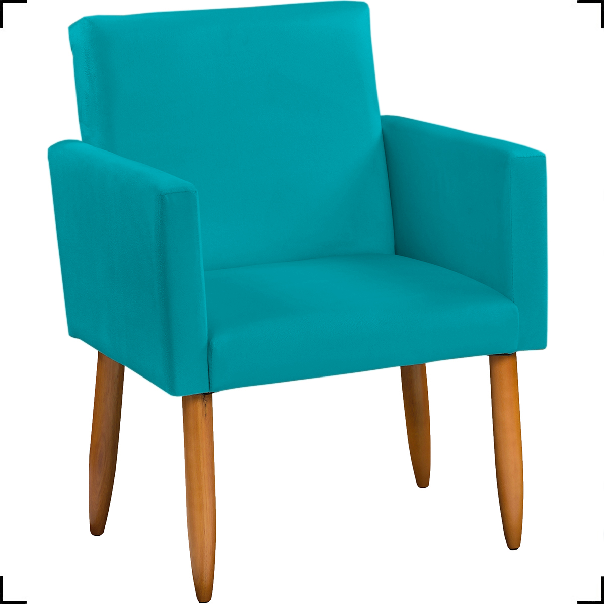 Kit Namoradeira + 2 Poltronas Decorativas Para Sala Nina Suede Azul Turquesa Pé Castanho - Clique E Decore