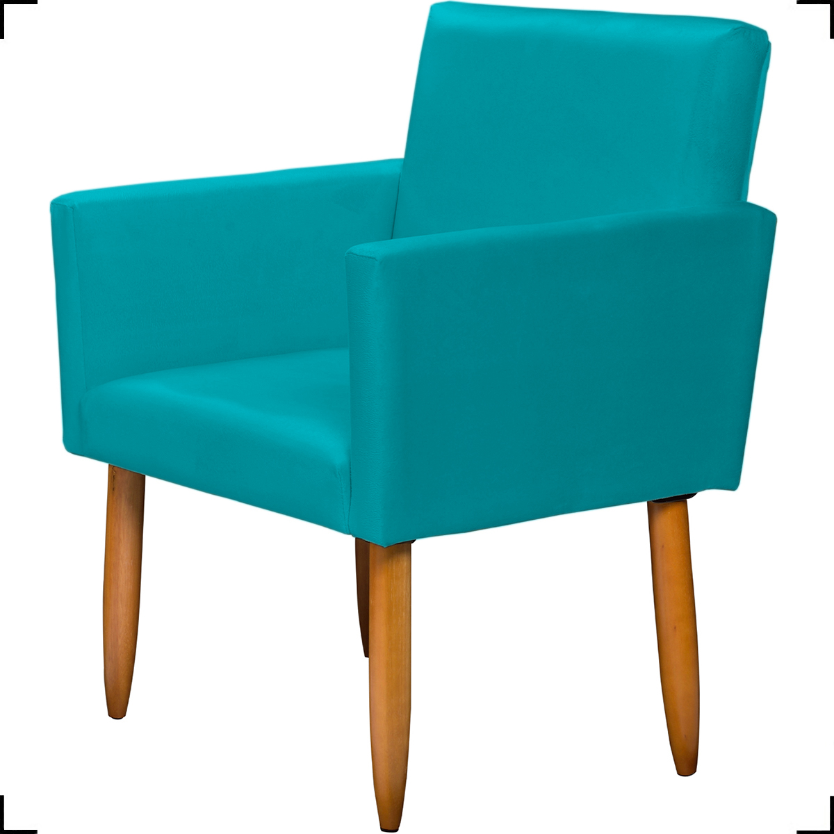 Kit Namoradeira + 2 Poltronas Decorativas Para Sala Nina Suede Azul Turquesa Pé Castanho - Clique E Decore