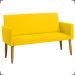 Kit Namoradeira + 4 Poltronas Decorativas Para Sala Nina + 2 Puff Redondos Suede Amarelo Pé Castanho - Clique E Decore