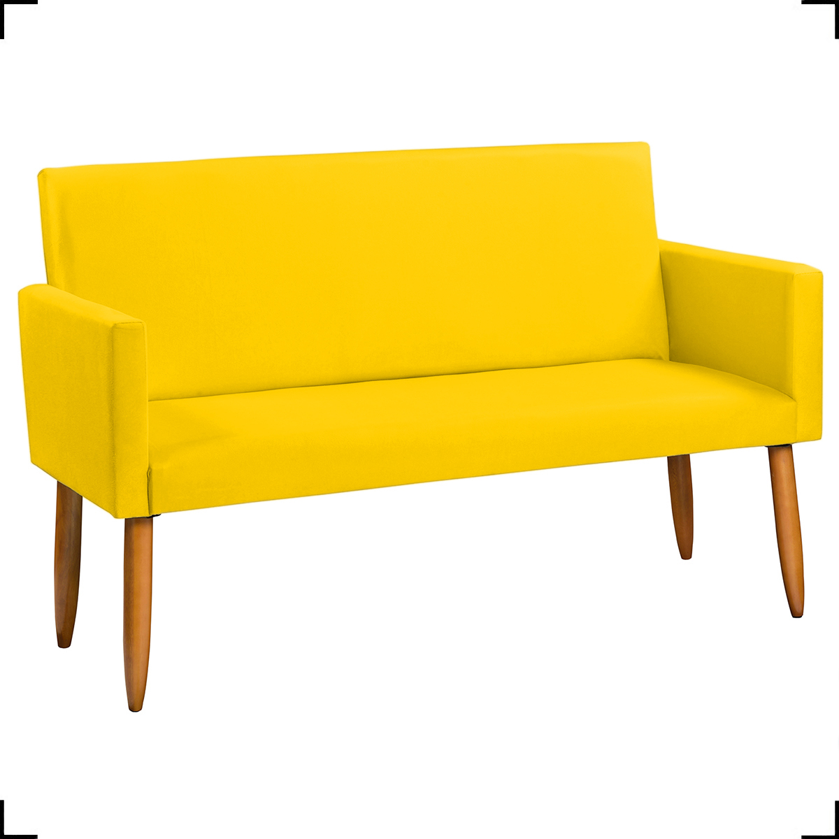 Kit Namoradeira + 4 Poltronas Decorativas Para Sala Nina + 2 Puff Redondos Suede Amarelo Pé Castanho - Clique E Decore