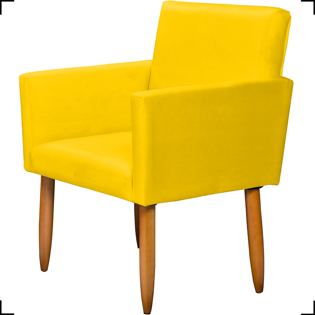 Kit Namoradeira + 4 Poltronas Decorativas Para Sala Nina + 2 Puff Redondos Suede Amarelo Pé Castanho - Clique E Decore