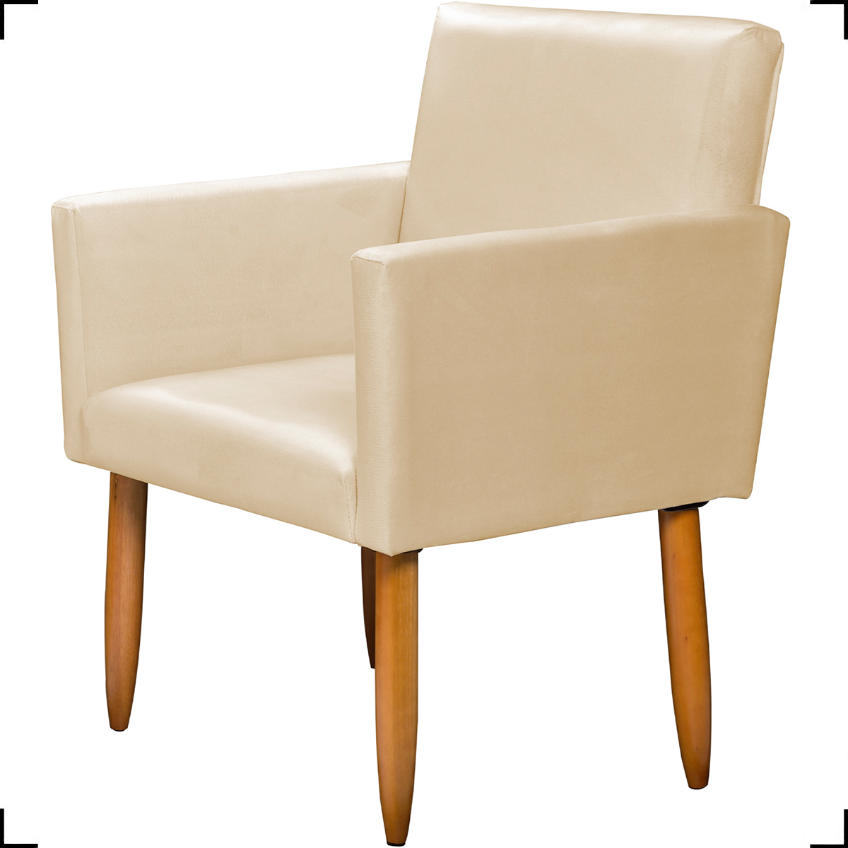 Kit Namoradeira + 4 Poltronas Decorativas Para Sala Nina + 2 Puff Redondos Suede Bege Pé Castanho - Clique E Decore