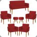 Kit Namoradeira + 4 Poltronas Decorativas Para Sala Nina + 2 Puff Redondos Suede Bordô Pé Castanho - Clique E Decore