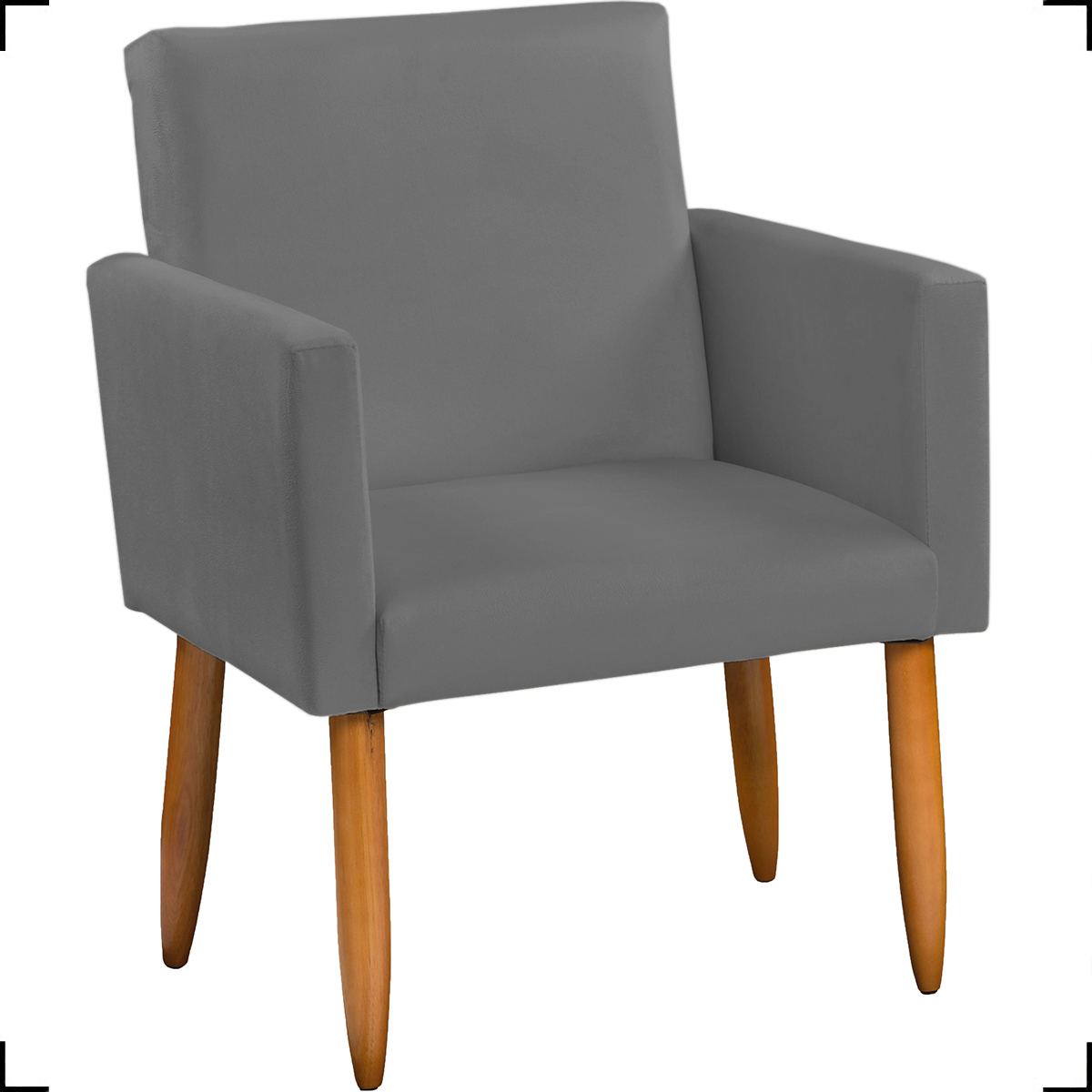 Kit Namoradeira + 4 Poltronas Decorativas Para Sala Nina + 2 Puff Redondos Suede Cinza Pé Castanho - Clique E Decore