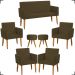 Kit Namoradeira + 4 Poltronas Decorativas Para Sala Nina + 2 Puff Redondos Suede Marrom Pé Castanho - Clique E Decore